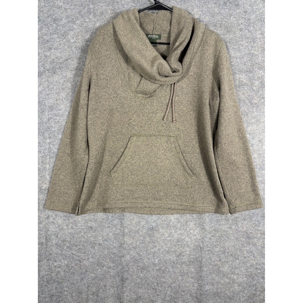 Eddie Bauer Women's Fleece‎ Cowl Neck Pullover Sweatshirt Size XL Tan Pockets